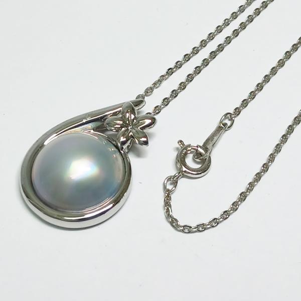 状態良好 TASAKI タサキ マベパール ネックレス シルバー 社外チェーン付き アクセサリー レディース