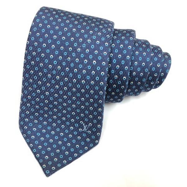 【未使用品】LOUIS VUITTON ネクタイ ネイビードット柄 ルイヴィトン ネクタイ ドット柄 ネイビー メンズ シルク100% Aランク