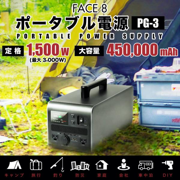 ポータブル電源 大容量 450,000mAh / 1440Wh 蓄電池 車中泊 最大