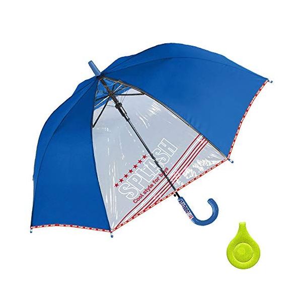 男の子 キッズ傘 55cm 子供用 ジャンプ傘 グラスファイバー パイピング ブルー Fcekano Edu Ng