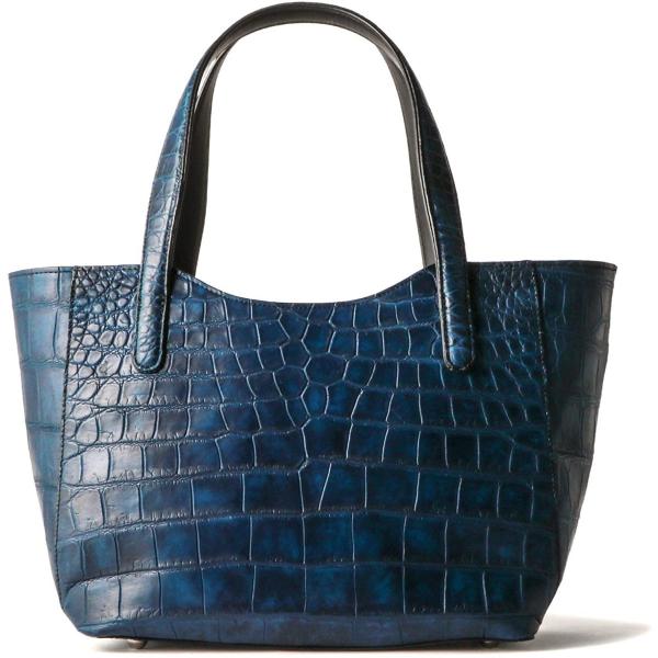 日本製日本染色クロコダイルバッグバッグ日本染色本革手提げ本革毎日使えるラグジュアリーアンティークネイビーワニ革 Quad Store トートバッグ全日本爬虫類皮革