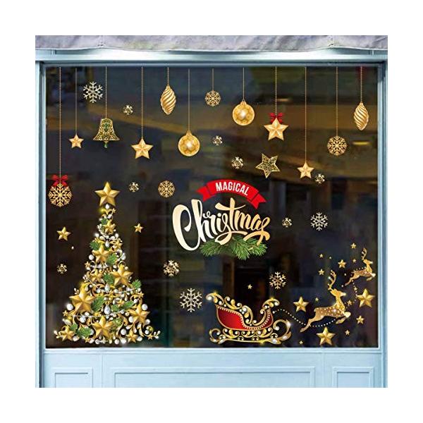 定番キャンバス クリスマス ウォールステッカー ゴールド サンタ 壁紙シール スノーフレーク トナカイ 店舗装飾 クリスマスツリー 剥がせる 雪だるま 静電ステッカー