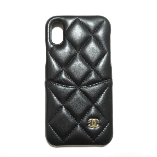 未使用シャネルCHANELマトラッセiPhone X XS ケース黒金スマホケース
