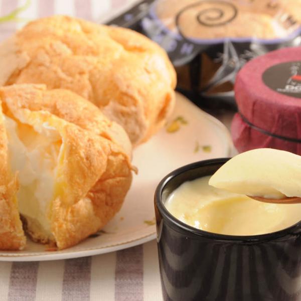 放牧牛に認定された十勝橋本牧場の希少価値のブラウンスイス牛の生乳を使用した黒陶器に入ったプリンとジャンボなミルクシューのセット■配送不可地域：離島は配送不可■温度帯：冷凍■賞味期限：出荷日より30日■規格：（ブラウンスイス乳プリン80ml×...