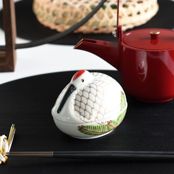 錦巣ごもり鶴型 小蓋物 22307【日本製 有田焼 珍味入れ 調味入れ 薬味