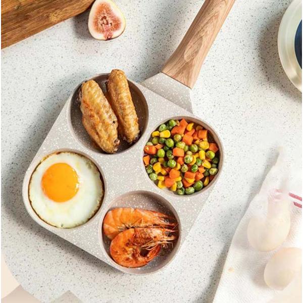 目玉焼きフライパン 仕切り付き IH対応 4つ穴円形フライパン マルチパン 朝食パン 焦げ付きにくい洗いやすい 大判焼き器 お弁当 手入れ簡単 朝食