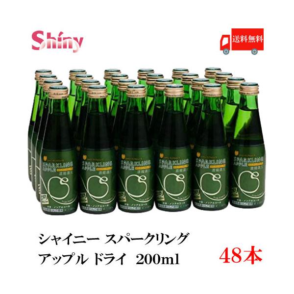 青森りんごジュース 瓶 シャイニー スパークリングアップル ドライ 200ml ×48本 (24本入×2ケース) 送料無料