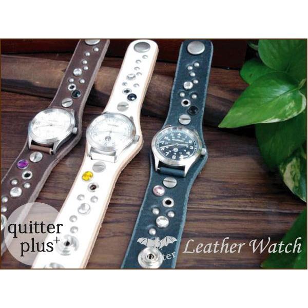 腕時計 革 ベルト メンズ 牛革 時計 おしゃれ 名入れ無料 ネーム ストーン スタッズ ウォッチ プレゼント カジュアル Qtw 007 Bk Quitter Plus 通販 Yahoo ショッピング