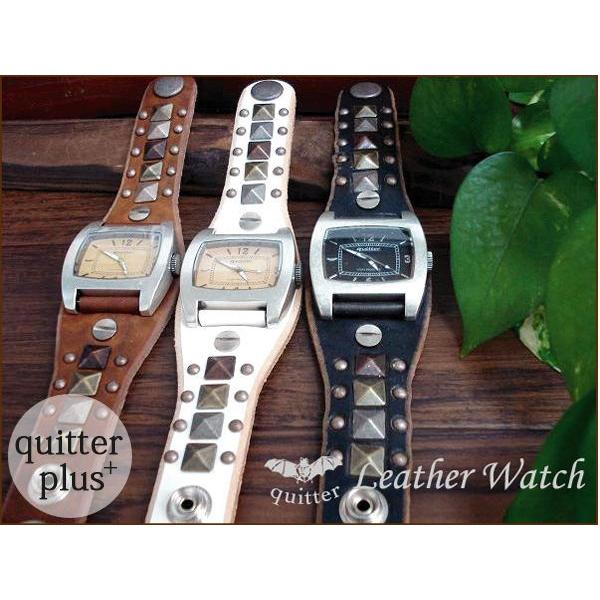 腕時計 革 ベルト メンズ 牛革 時計 おしゃれ 名入れ無料 ネーム Quitter 3色 スタッズmix ウォッチ カジュアル 日本製 Qtw 012 Bk Quitter Plus 通販 Yahoo ショッピング