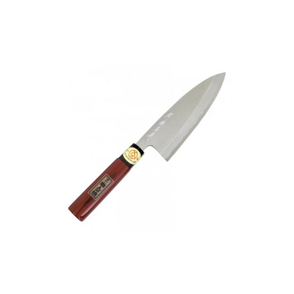 日本製 堺源吉作 カスミ出刃包丁150mm 根来塗柄