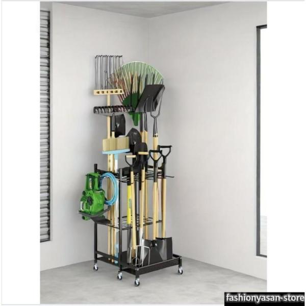 ガーデンツールオーガナイザー、 庭ツールタワーラック、ガーデニング 棚、掃除用具 収納、ガーデンツール収納ラック、ガーデンツール、スコップ 収納、滑車、移動が簡単、収納便利、多機能倉庫 収納ラック家庭用屋外屋内使用に最適