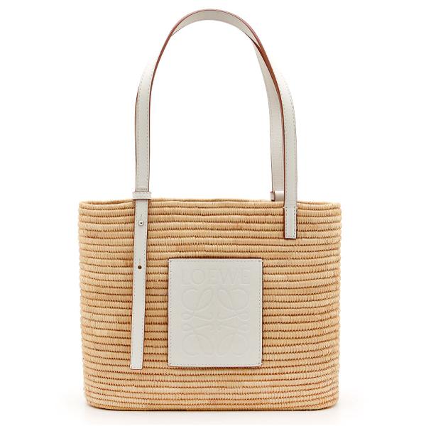 LOEWE かごバッグ ナチュラル/ホワイト バスケットバッグ（ヤシの葉&カーフ） ベージュ - LOEWE