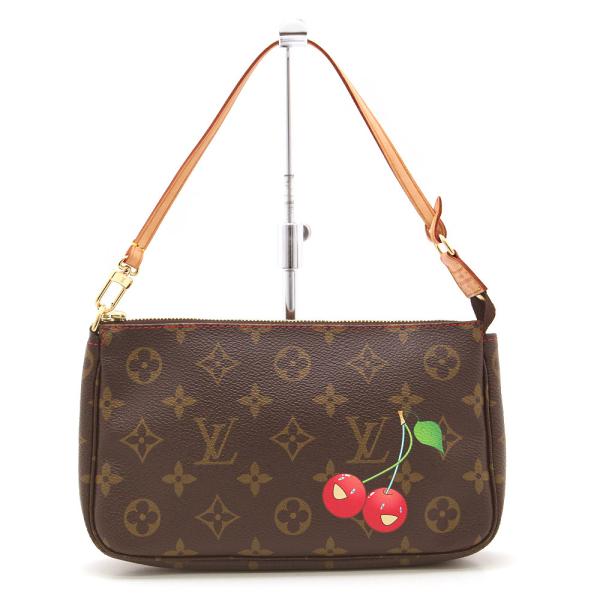 本物 ルイヴィトン LV LOUIS VUITTON ポシェットアクセソワール モノグラム チェリー 村上隆 ショルダーバッグ ブラウン M95008 ビトン バッグ 中古 LOUIS VUITTON - 本物 ルイヴィトン LV LOUIS VUITTON ポシェット
