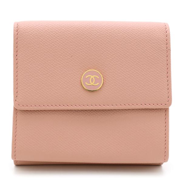 シャネル CHANEL ココマーク Wホック財布 財布 カーフ（牛革） レディース ピンク系 【中古】 CHANEL - シャネル CHANEL ココマーク Wホック財布 財布 レザー カーフ