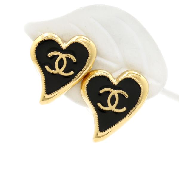 アキラ)美品✷CHANEL シャネル ハート ピアス ブラックレザー CHANEL（シャネル） ピアス ココマーク ハートモチーフ A22P ブラック