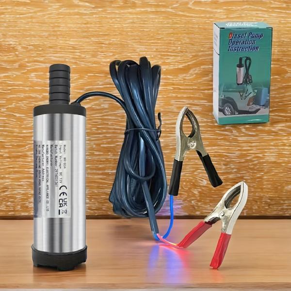 ポータブルステンレス鋼水中ポンプ、DC 12V、ディーゼル、灯油＆水に最適 - 軽量、簡単設置、3mワイヤー、石炭油、小型サイズ