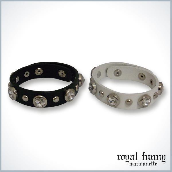 スタッズブレスレット 本革クリスタル石ブレスレット ロック