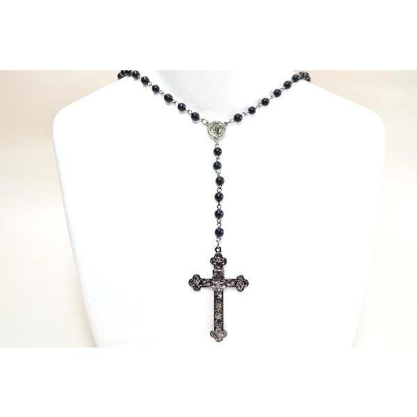 クロスペンダント ロザリオクロス黒ネックレス ロックアクセサリー