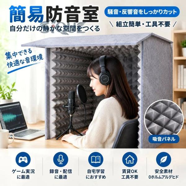 簡易防音室 フェルトパネル 卓上吸音ボード 音漏れ軽減 騒音対策 組立簡単 賃貸OK 工具不要 ゲーム実況 自宅学習 宅録 静音 安全素材 物理的遮音 音環境改善 消