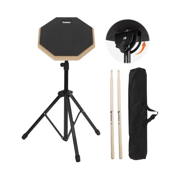 他サイト： aleawol ドラム 練習 パッド 8インチ ゴム製 ドラムパッド スタンド、5A ドラムスティック、収納袋付属 高さ調節 55cm~90cmの商品画像