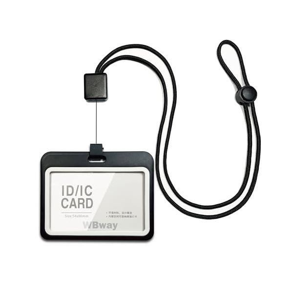 縦/横・色が選べる IDカードホルダー 横型 両面2枚収納 リール付き 長さ調整可 軽量 社員証ケース 名札 ホルダー パスケース 伸縮 メンズ