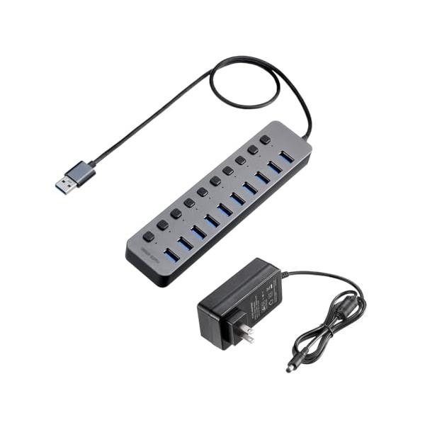 他サイト： サンワダイレクト USBハブ 10ポート セルフパワー USB充電器 個別スイッチ付 USB3.2/5Gbps ACアダプタ付 400-HUBAの商品画像