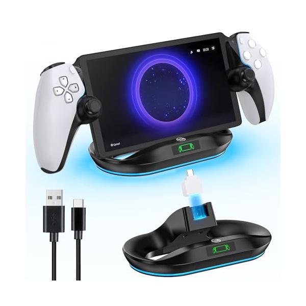 PS Portal 用充電スタンド PS5 Portal リモートプレーヤー 充電ドック 過充電防止 LEDライト付き 取り外しなType-Cア