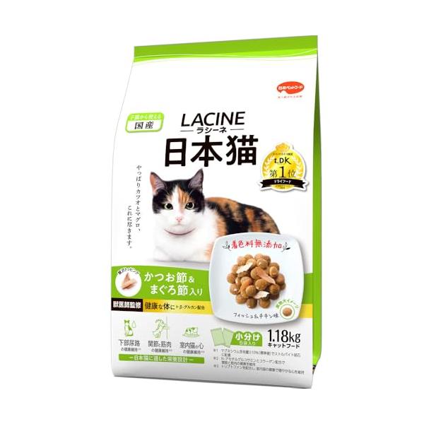 他サイト： ラシーネ 日本猫 キャットフード かつお節&amp;まぐろ節入り フィッシュ&amp;チキン味 1.18kg 国産 獣医師監修 小分包装の商品画像