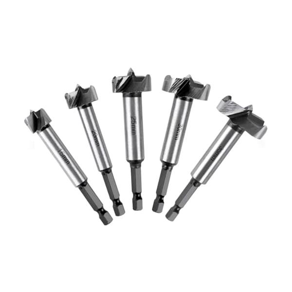 -/-/JTSU-06JB・豊富な種類：梱包に15mm/20m m/25mm/30mm/35mm５本ドリルがあり、6.35mm六角軸、穴のサイズによって、ビットをして利用です。木材や竹の止まり穴加工・重ね穴あけに最適なボアビットセットです。...