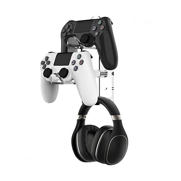 NiHome コントローラースタンド ヘッドホンスタンド 壁掛け アクリル 2台収納 PS5/PS4/Switch/XBOX対応 クリア
