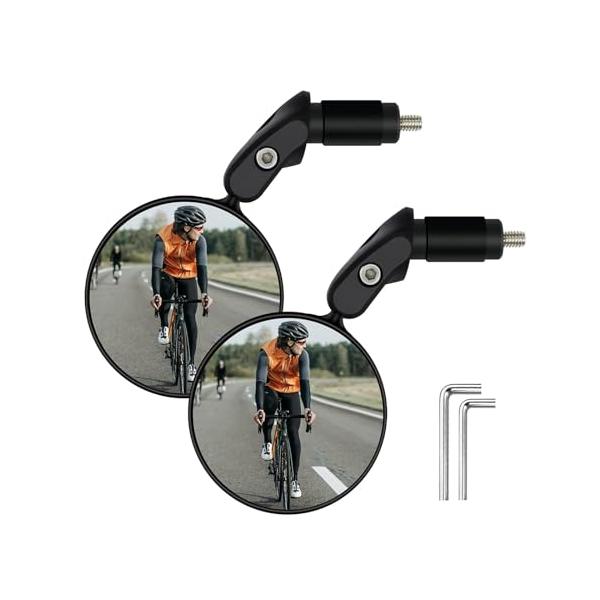 サムコス 自転車バックミラー 360°回転 丸型 凸面 広視野角 戸外スポーツバイク用ミラー 簡単取付 調節 サイクリングミラー バーエンドミラ