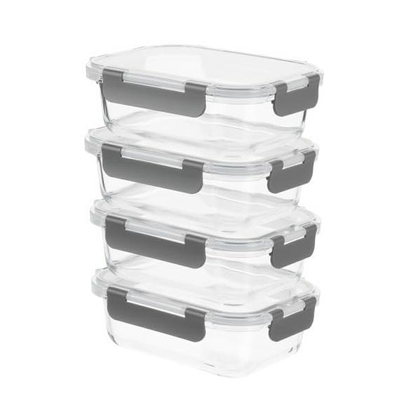 AILTEC 耐熱ガラス 密閉 保存容器 640ml 4個セット ガラスタッパー 電子レンジ オーブン対応 作り置き 冷凍 蓋付き BPAフリー