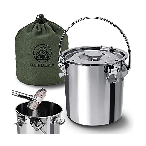 他サイト： OUTBEAR秒速消火 火消し壺 ステンレス 帆布袋付き (2通りの消火方法) 火消しつぼ 炭 炭壺 薪 消火 キャンプ 焚き火 [日本国内検品の商品画像