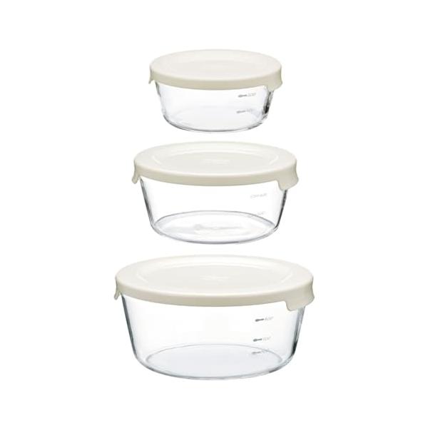 HARIO(ハリオ) 耐熱ガラス製 保存容器 丸 S/M/L 3個セット ホワイト 電子レンジOK 食洗器OK 300mL/600mL/1200