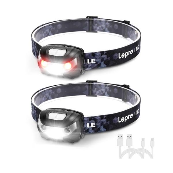 他サイト： Lepro ヘッドライト 充電式 300lm高輝度 ledヘッドライト 釣り ヘッドランプ USB-C充電 防水 登山5つ点灯モード/3時間満充の商品画像
