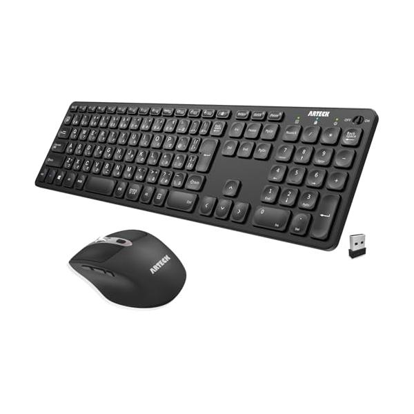 Arteck 2.4G無線ワイヤレス キーボード マウス セット 軽量 薄型 Type-C 充電式 フルサイズ キーボード マウス コンピュータ