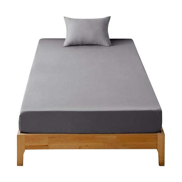 AZRA ボックスシーツ シングル 100X200cm グレー ベッドシーツ マットレスカバー ピーチスキン加工 全周ゴム 乾きやすい 敷き布団