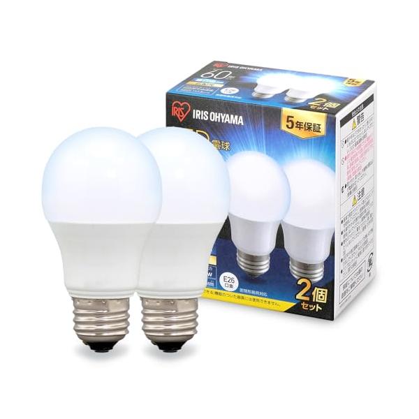 他サイト： アイリスオーヤマ LED電球 口金直径26mm 広配光 60W形相当 昼白色 2個パック 密閉器具対応 LDA7N-G-6T62Pの商品画像