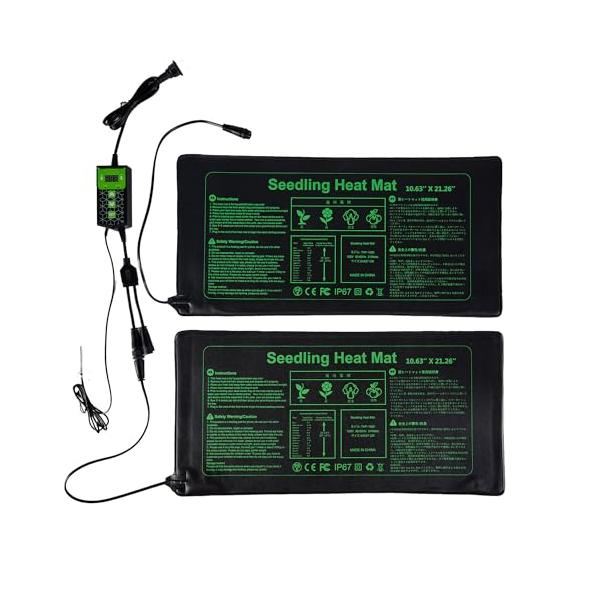 1.この育苗マットは1つのコントローラを通じて2つの植物ヒーターマットを同時に温度制御することができます。これはより便利で省エネです。・2.園芸ヒートマットのサイズは55.5*27.5cm、温度範囲寸法は45.5*21.5cmで、植物トレイ...