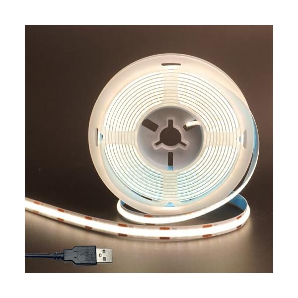クリアヒル（Clearhill）5V USB COB LEDストリップライト 1M ナチュラルホワイト 4000K 320LEDs/M 幅8mm