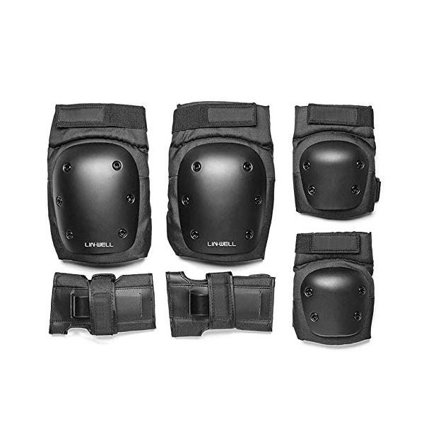 他サイト： スケートボード プロテクター 6点セット 手首 肘 膝ガードスケートボード用パッド 子供用と大人用 保護 収納袋付き ((Lサイズ…175CM〜の商品画像