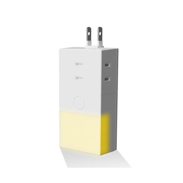ヒカリテラス３個口コンセントタップ＋停電時自動点灯LEDライト ほこり防止シャッター付 ３段階調光 電球色 コンセント収納タイプ 充電池内蔵 持