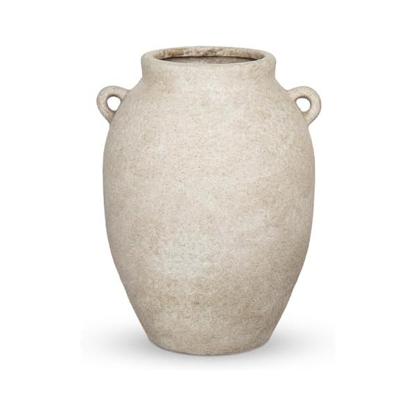 Villa Como 花瓶 陶器 フラワーベース 花器 20CM レトロ アンティーク インテリア 部屋 オフィス 室内 飾り (ベージュ・耳付