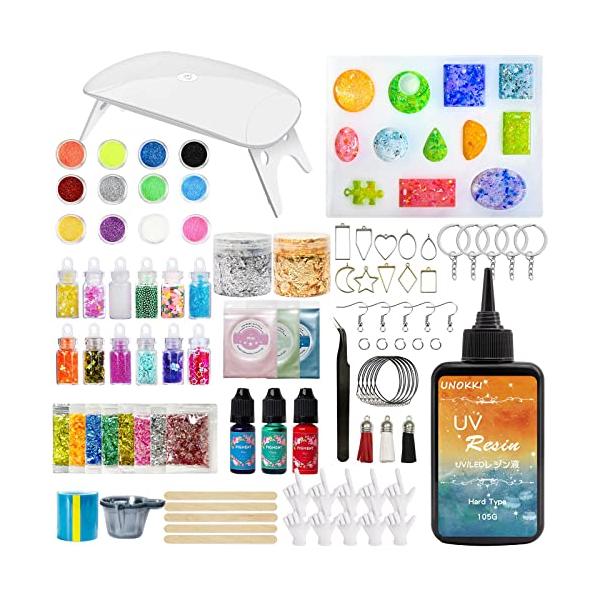 他サイト： UNOKKI UVレジン スターターキット 初心者向けフルセット 透明度高 迅速固化 レジン液 UV硬化ライト 造型型 着色材料 クラフト手芸の商品画像