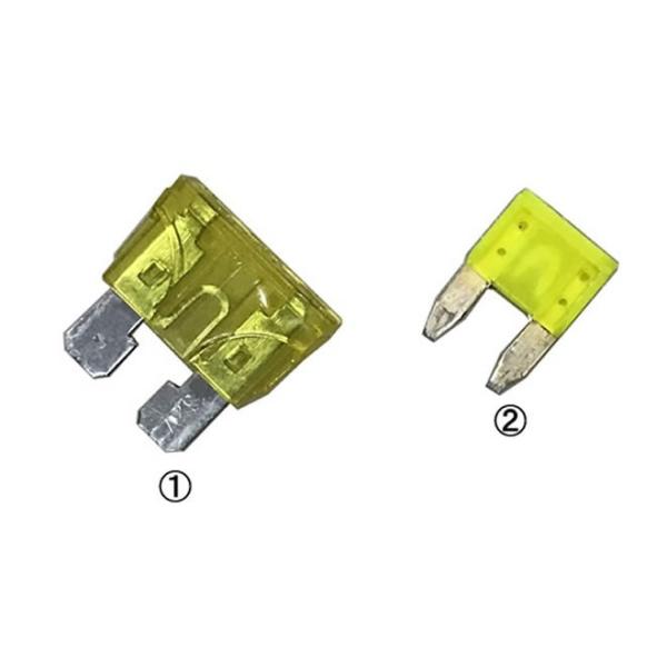 ポータブルバッテリー用の交換ヒューズ（20A）です。サイズが2種類ありますので、ご注文の際はお間違いのないようにお願いいたします。サイズは下記をご確認ください。