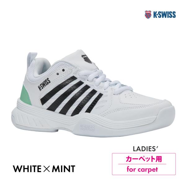 カーペットでのレベルアップに適した「ケイ・スイス」シューズ。優れた快適性とサポート性を実現したカーペットコート用モデル。【商品名】Court Express 2（コートエクスプレス 2   ）【品番】KS99488118WM【カラー】　ホワ...