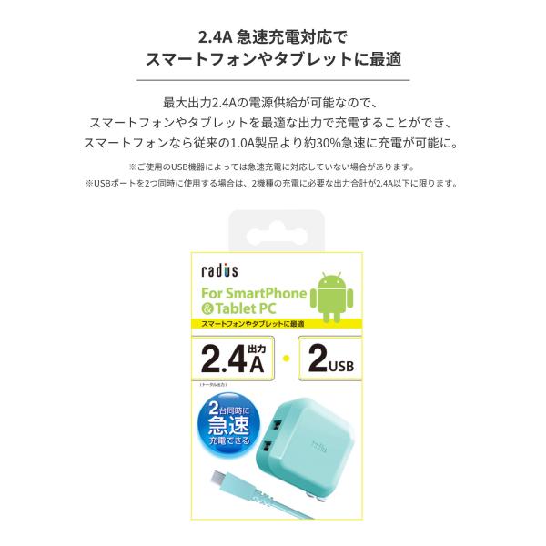 ���f�B�E�X radius RK-ADA01 USB�[�d�� �A�_�v�^�[�b�}���[�d MicroUSB�P�[�u���t�� AC�A�_�v�^�[  Android ���i�摜2