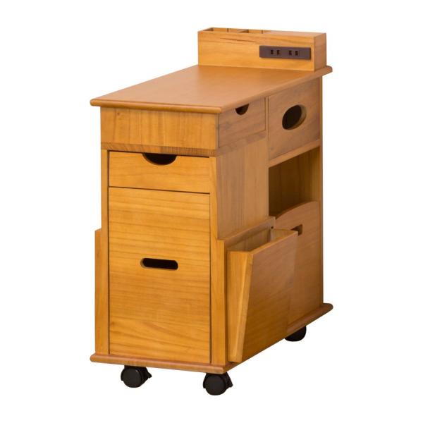 ・ブラウン 幅33cm 064838・サイズ:幅33×D60×H63.5cm・材質:天然木・天然木化粧合板・ラッカー塗装・原産国:中国・1500W2口コンセント・【ティッシュケース収納部内寸】約幅26.5×奥行21.5×高さ12cm(可動板...