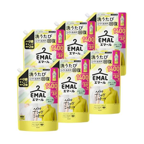 エマール 【ケース販売】 ハリ感チャージ成分2倍配合 洗うたびシワカタチ回復 リフレッシュグリーンの香り つめかえ用 1400ｇ×6個 大容量
