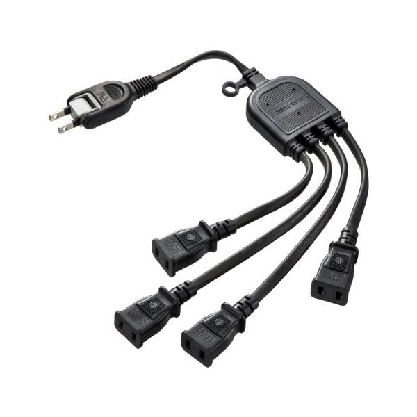 ブラック/-/TAP-EX4BKN・Color:ブラックPatternName:単品・パッケージ個数:1・カラー:ブラック・他の差込口をふさがないため、ACアダプタ使用時に無駄なく設置できる4分岐タイプの電源延長コードです。・安全な二重被ふ...